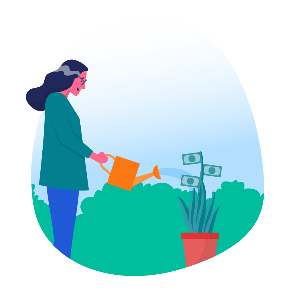 woman watering a money plant