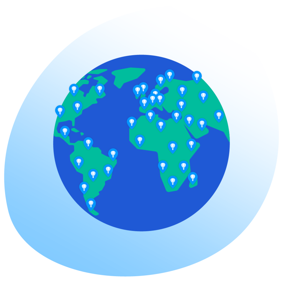 Illustration of globe with Perkbox locations