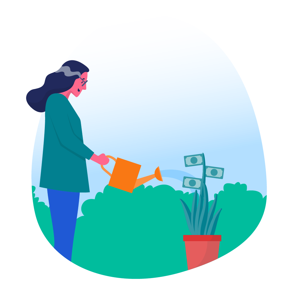 woman watering money plant