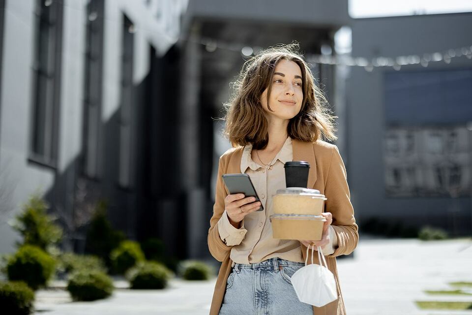 Woman enjoying her remote employee benefits