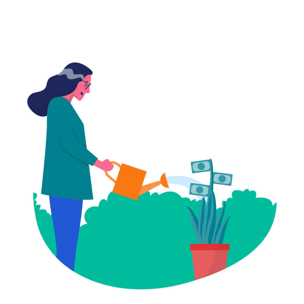 woman watering money plant