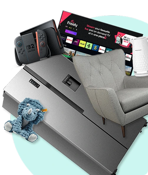 Examples of items employees can get through Home and Electronics, including furniture, fridges, TVs, and gaming consoles