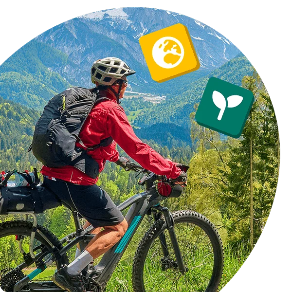 Person cycling outdoors, promoting eco-friendly commuting