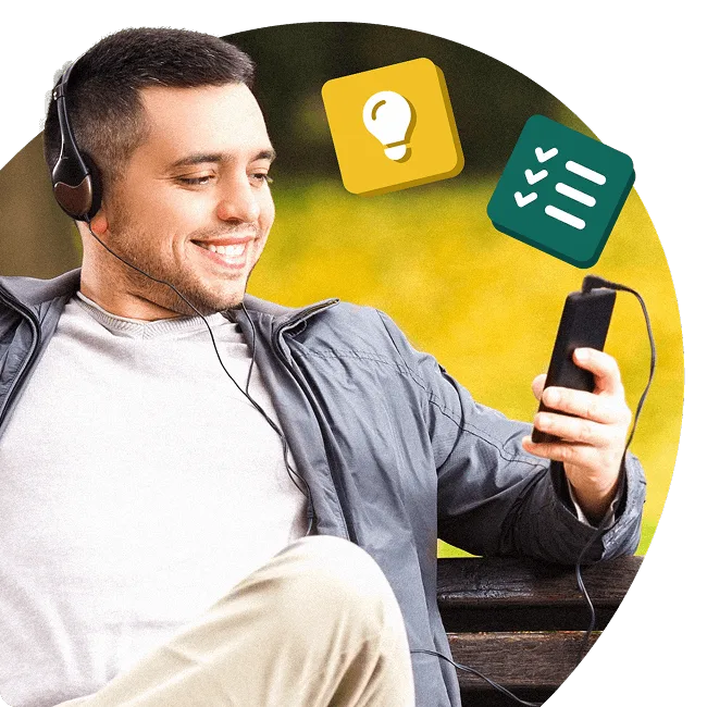 Person smiling with icons of a checklist and lightbulb symbolising how EAPs support a wide range of personal and professional challenges.