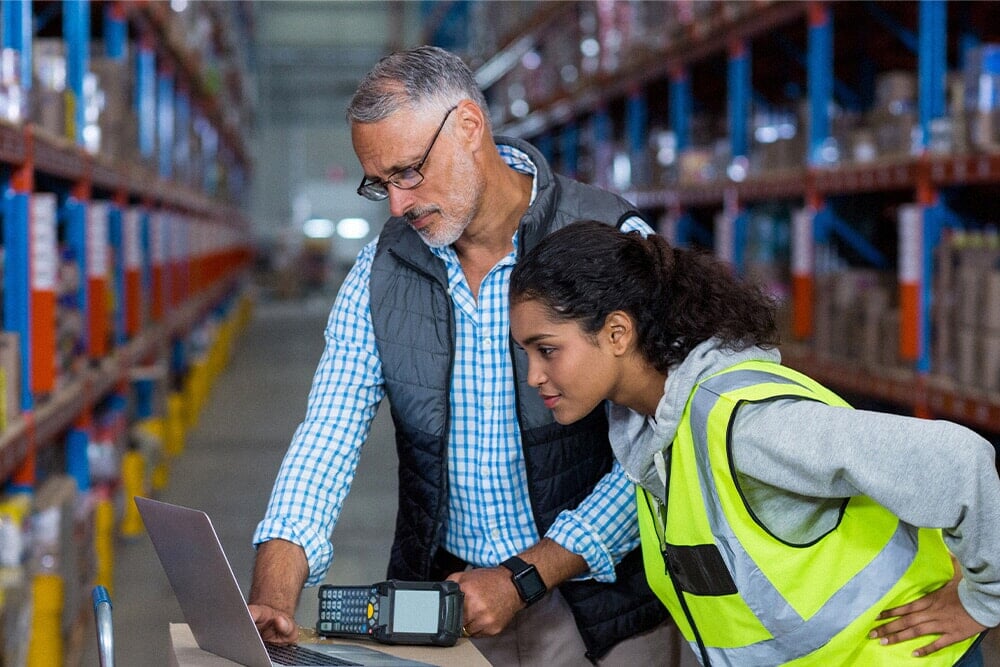 Person following another person around in a warehouse