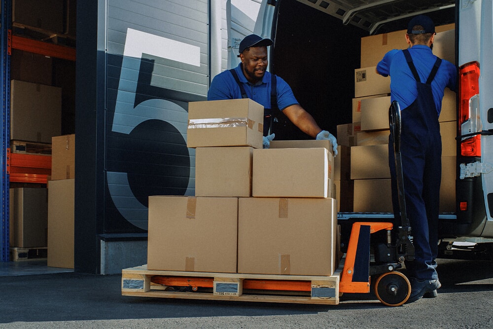 People being happy in a warehouse