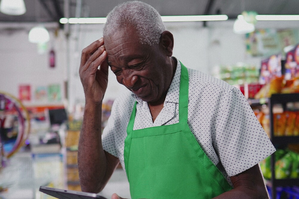 Someone on the retail floor looking absent minded