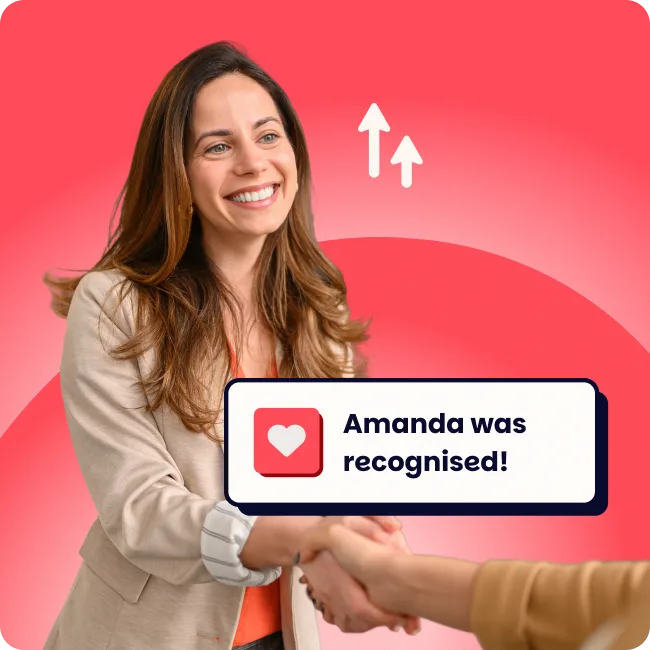 Employee celebrating with a callout saying 'Amanda was recognised'