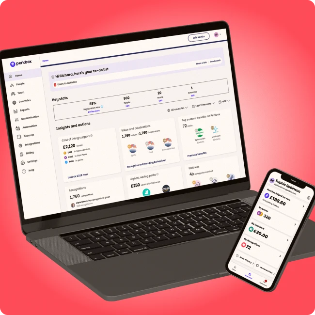 Perkbox platform on a laptop and mobile phone