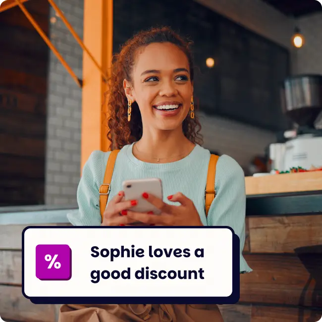 Employee using the Perkbox app with a callout saying Sophie loves a good discount