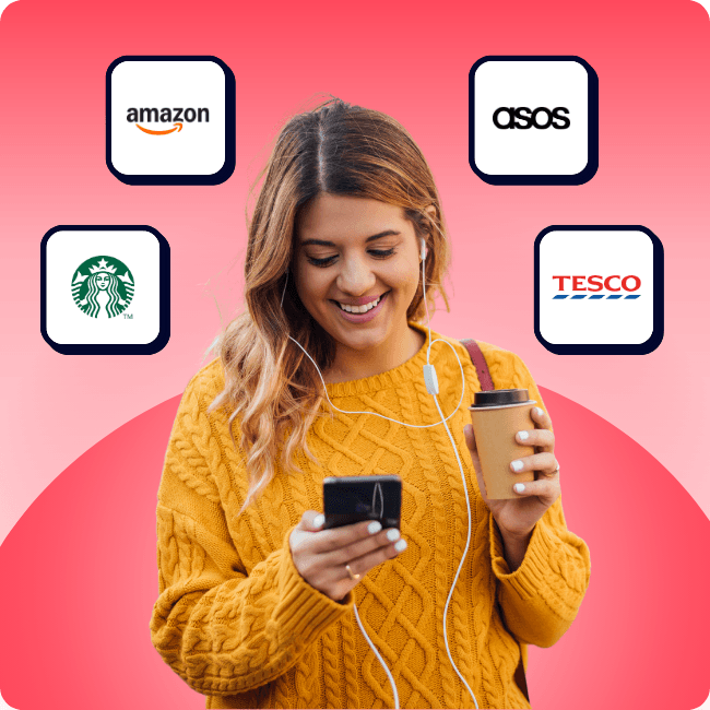 Employee using Perkbox for discounts on Starbucks, Tesco, Amazon, and ASOS