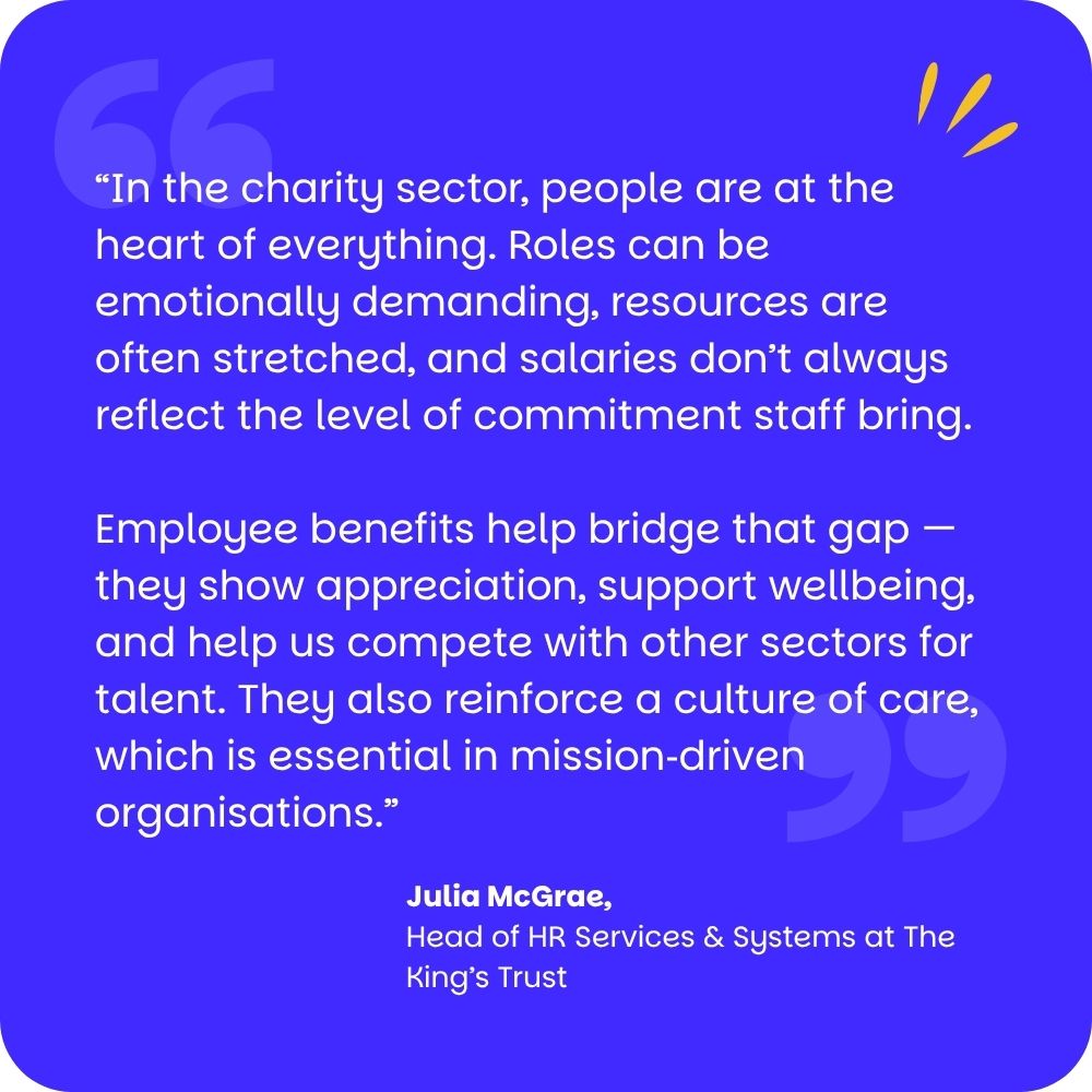 In the charity sector, people are at the heart of everything. Roles can be emotionally demanding, resources are often stretched, and salaries don't always reflect the level of commitment staff bring. Employee benefits help bridge that gap - they show appreciation, support wellbeing, and help us compete with other sectors for talent. They also reinforce a culture of care, which is essential in mission-driven organisations.