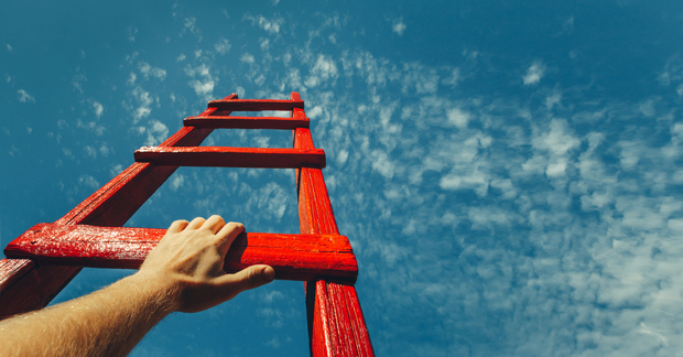 climbing up a ladder